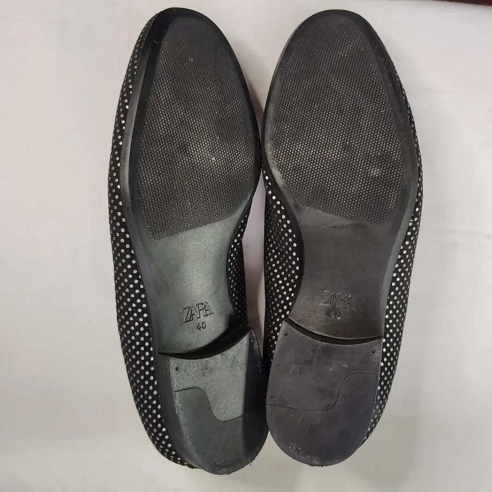 ZARA Men’s Black Polka Dot Tassel Loafers Size EU 40 Slip On Dress Shoes US 7